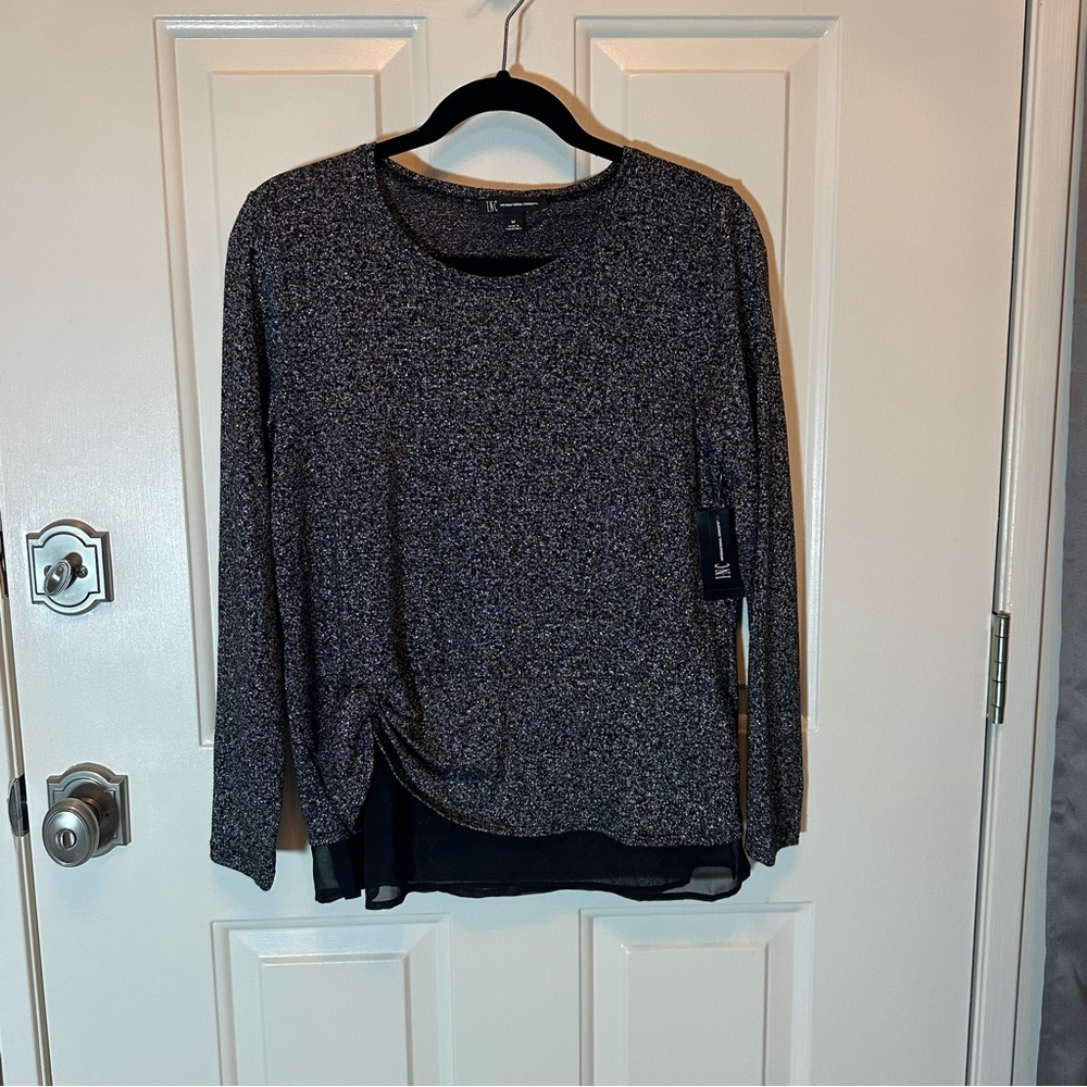 NWT, Women’s INC International Concepts Black and Gray Long Sleeve Blouse